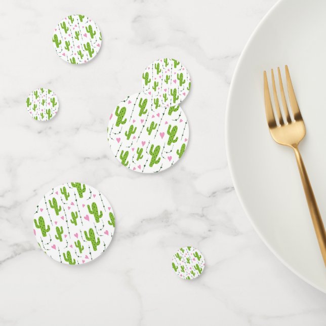 Cute cactus with hearts in green confetti (Group)