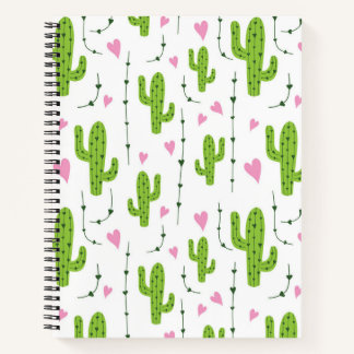 Cute cactus with hearts in green notebook