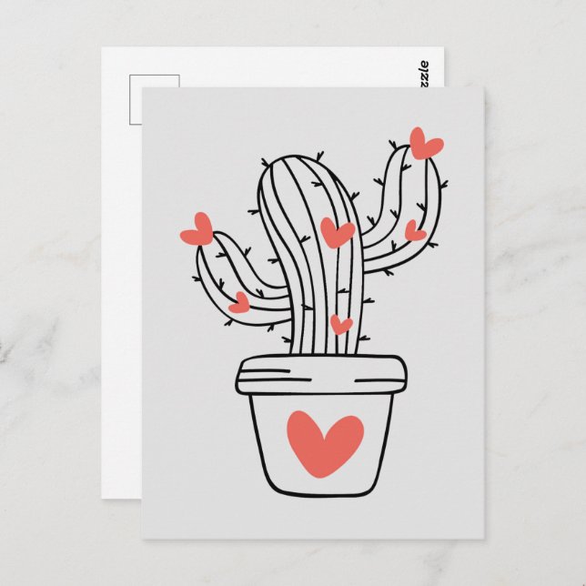 Cute cactus with hearts in green postcard (Front/Back)