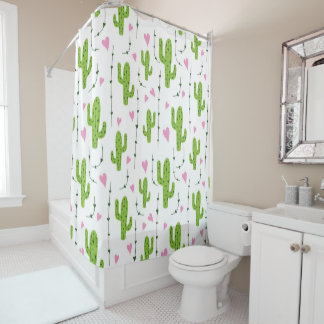 Cute cactus with hearts in green shower curtain
