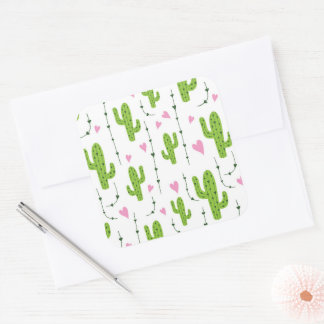 Cute cactus with hearts in green square sticker