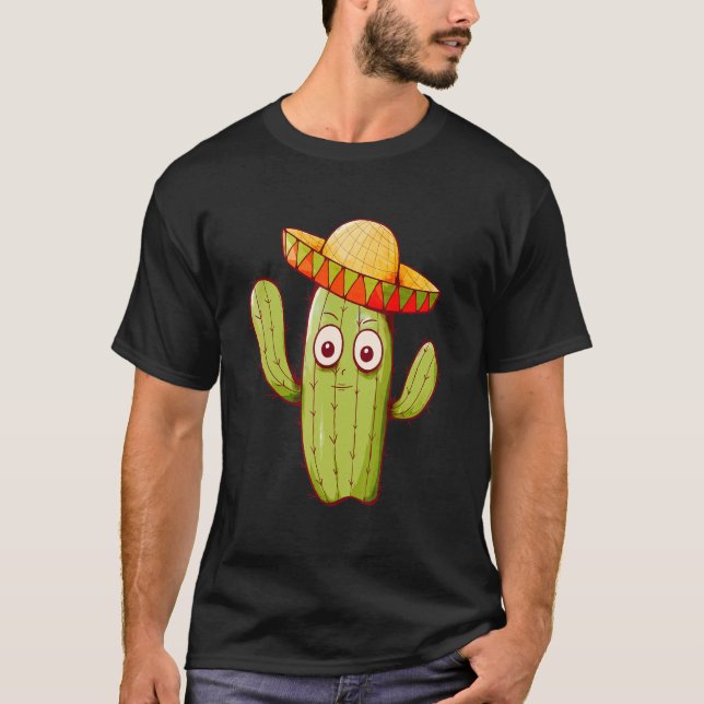 Cute Cactus With Mexican Hat T-Shirt (Front)