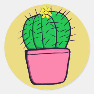Cute Cactus Yellow Pot Flower Stickers