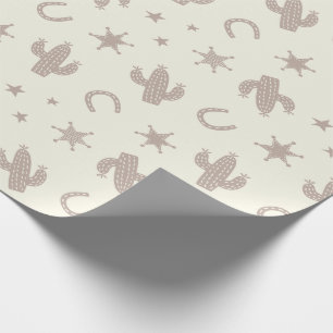 Cute Cactuses and Sheriff Badges cream Wrapping Paper