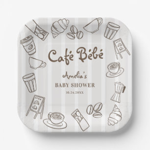 Cute Cafe Bebe Hand Drawn Baby Shower Paper Plate