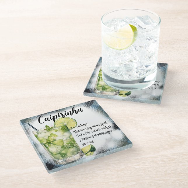 Cute Caipirinha Cocktail Recipe Glass Coaster (Angled)