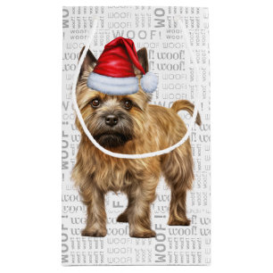 Cute Cairn Christmas Dog Holiday Woof Word Art Small Gift Bag
