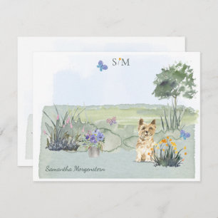 Cute Cairn Terrier Dog Butterfly Monogram & Name  Card
