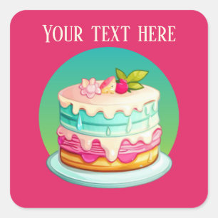 Cute cake add text bakery cake vendors  square sticker