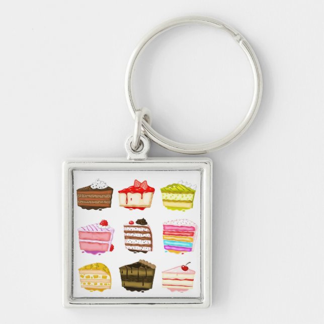Cute cake birthday cake with colorful cream key ring (Front)