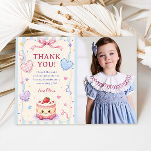 Cute Cake Birthday Party Photo Thank You Card