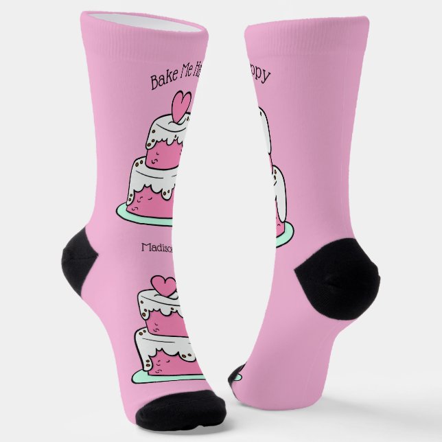 Cute Cake custom name, text & colour Socks (Angled)