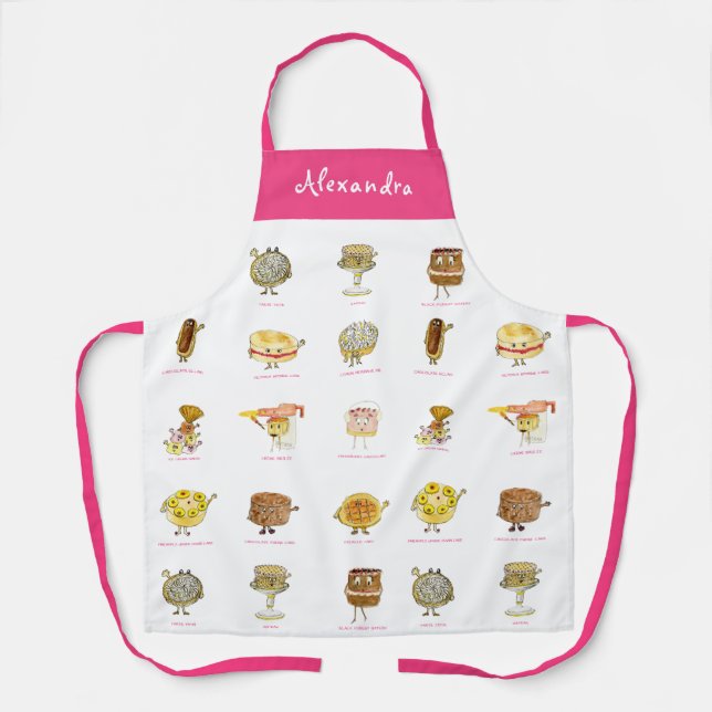 Cute cake dessert pattern personalised pink apron (Front)