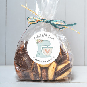 Cute Cake Mixer Baked With Love Classic Round Stic Sticker