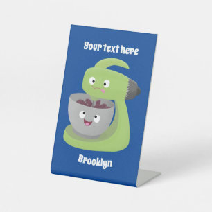 Cute cake mixer kitchen appliance cartoon  pedestal sign