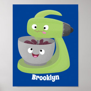 Cute cake mixer kitchen appliance cartoon poster