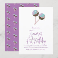 Cute Cake Pop Candy Bar First Birthday Invitation