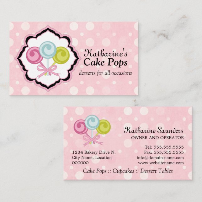 Cute Cake Pops Bakery Business Card (Front/Back)