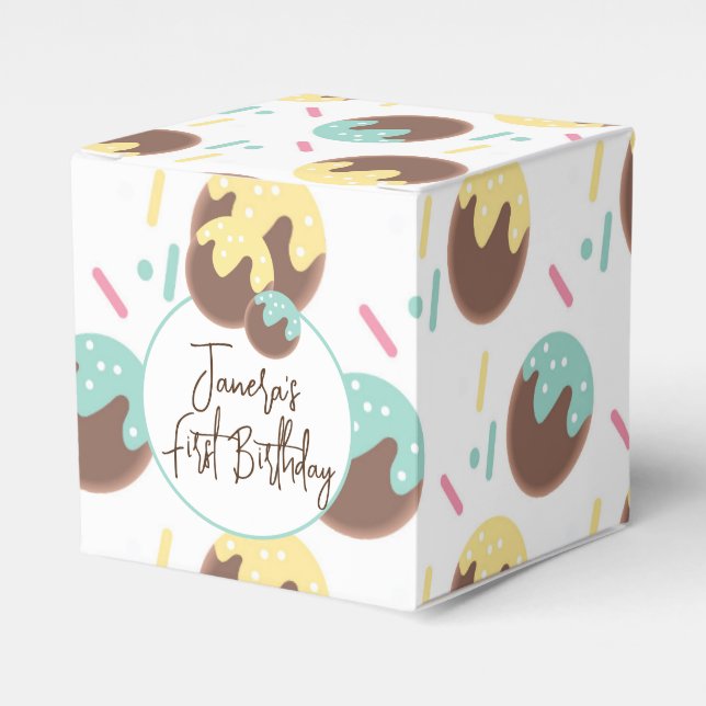Cute Cakepop Balls First Birthday Sprinkles Favour Box (Front Side)