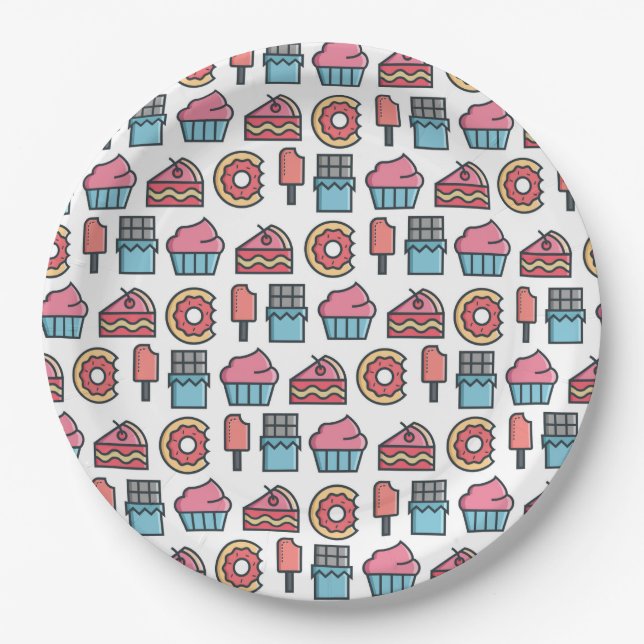 Cute Cakes and Desserts Pattern Paper Plate (Front)