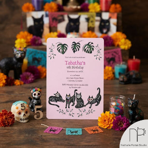 Cute Calavera Cats Kids Birthday Invitation