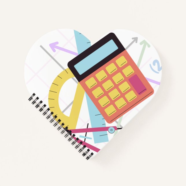 Cute Calculator and School Supplies Illustration Notebook (Front)