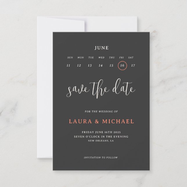 Cute Calendar Save The Date With Photo Dark Invitation (Front)