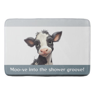 Cute calf Moo-ve into the shower groove  Bath Mat
