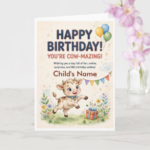 Cute Calf Personalised Birthday Card for Kids