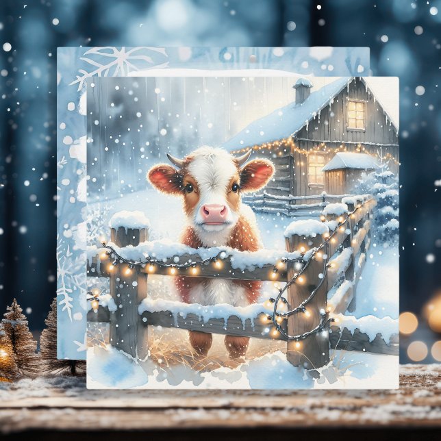 Cute Calf Personalised Farming Themed Christmas Holiday Card (Creator Uploaded)