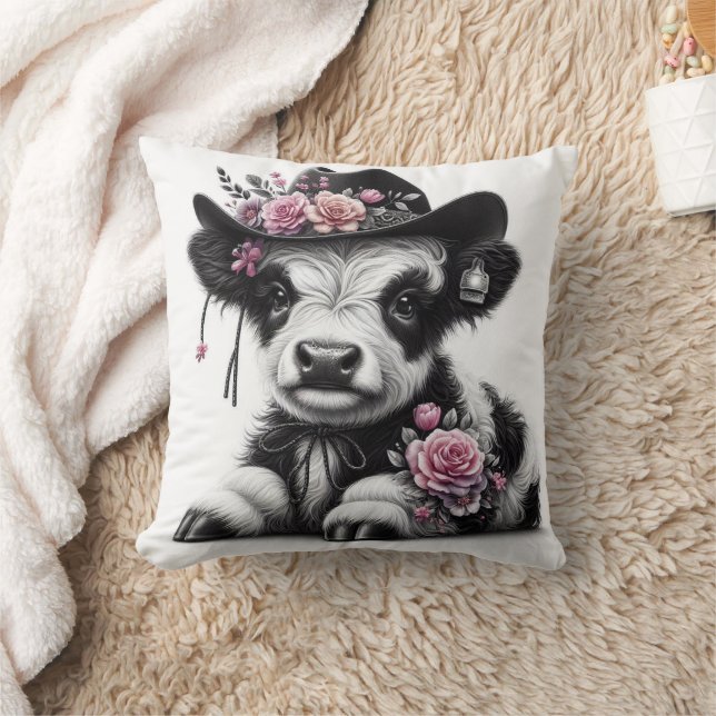 Cute Calf Wearing Hat Adorned with Flowers  Cushion (Blanket)
