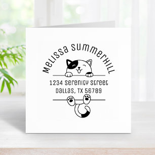 Cute Calico Cat Arch Address Rubber Stamp