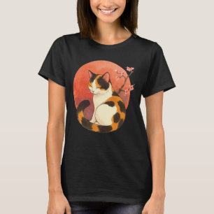 Cute Calico Cat Art Cherry Blossom Tree Japanese A T-Shirt