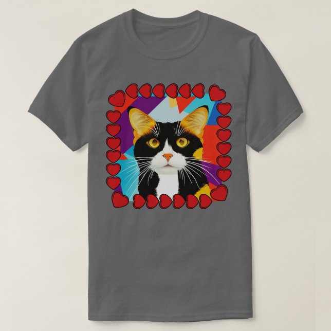 Cute Calico Cat Art with Heart Frame T-Shirt (Design Front)