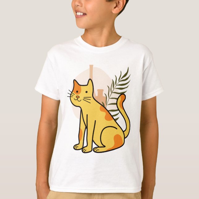Cute Calico Cat Botanical T-Shirt (Front)