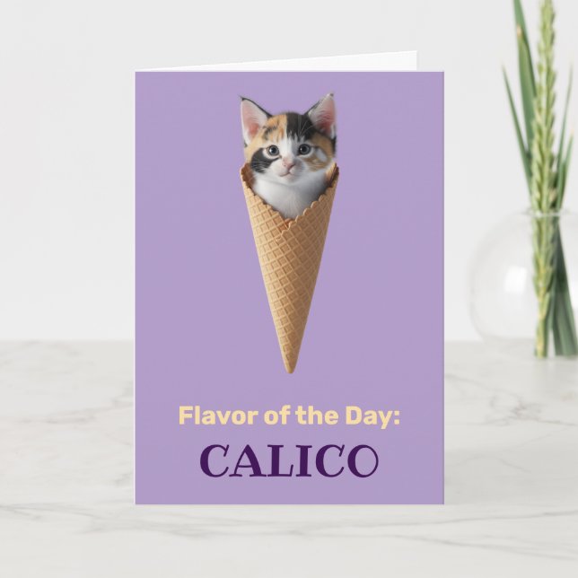 Cute Calico Cat Cone Greeting  Card (Front)