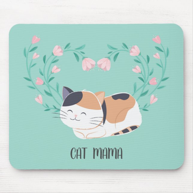 Cute Calico Cat Florals Personalised Mousepad (Front)