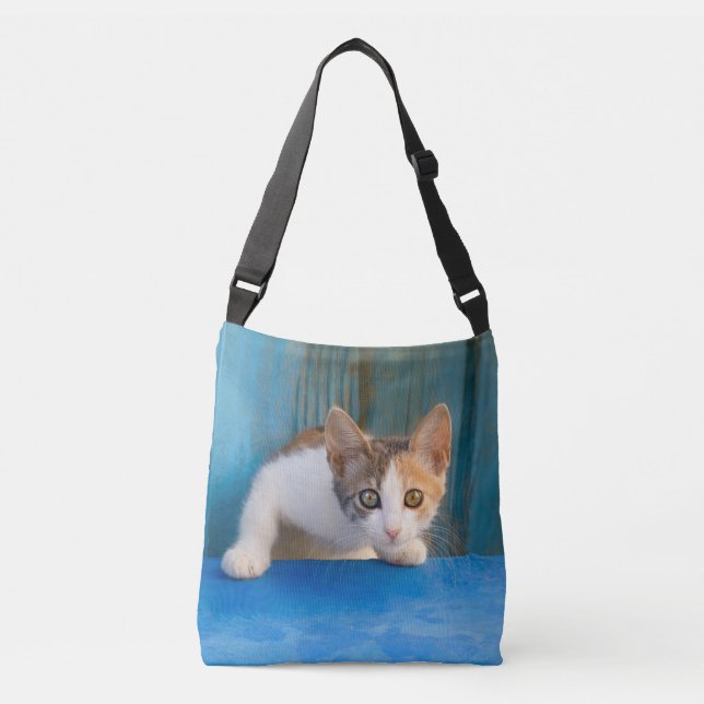 Cute Calico Cat Kitten Funny Curious Eyes Photo - Crossbody Bag (Front)