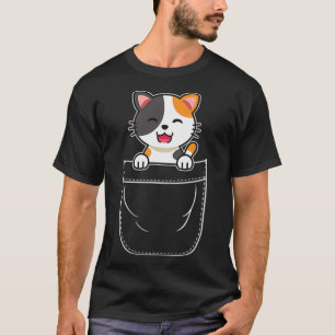 Cute Calico Cat Kitten in Pocket  T-Shirt