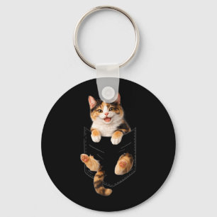Cute Calico Cat Pocket Funny Kitty Mum Dad Lover Key Ring