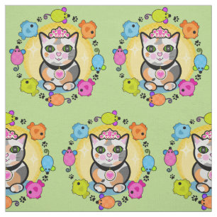Cute Calico Cat Queen Kitty Lovers Fabric