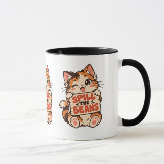 Cute Calico Cat Spill The Beans Funny Coffee Mug