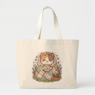 Cute Calico Cat Stay Cosy Cottagecore Kawaii Tote