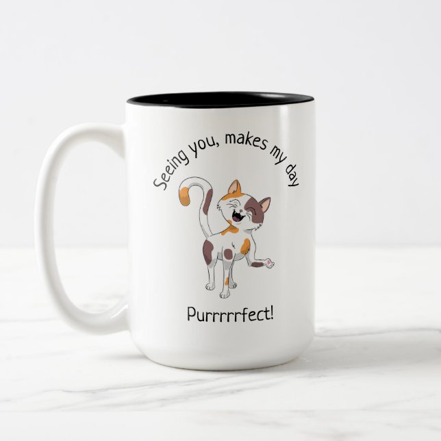 Cute Calico Cat Two-Tone Coffee Mug (Left)