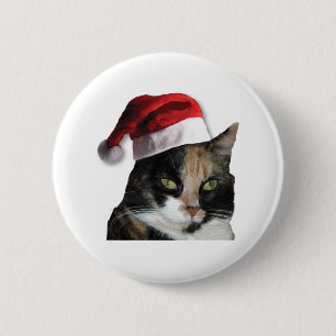 Cute Calico Cat Wearing Santa Hat 6 Cm Round Badge
