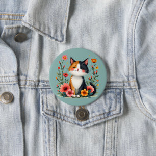 Cute Calico Cat with Floral Cottagecore 7.5 Cm Round Badge