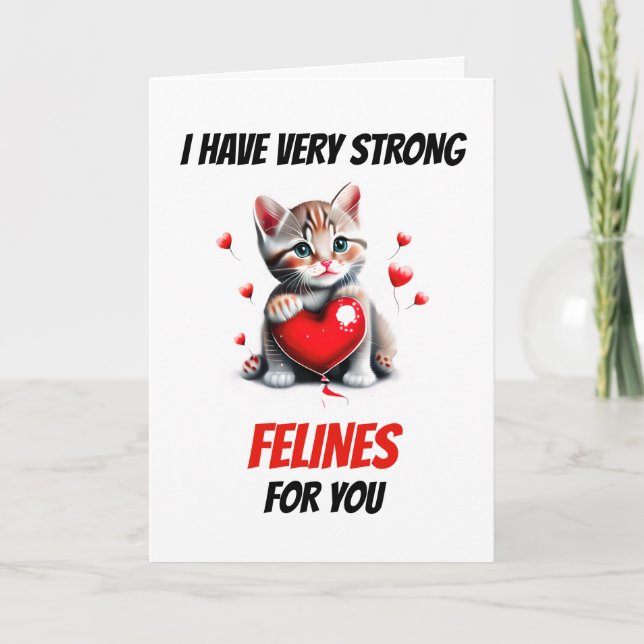 Cute calico kitten strong felines for you cat pun  holiday card (Front)