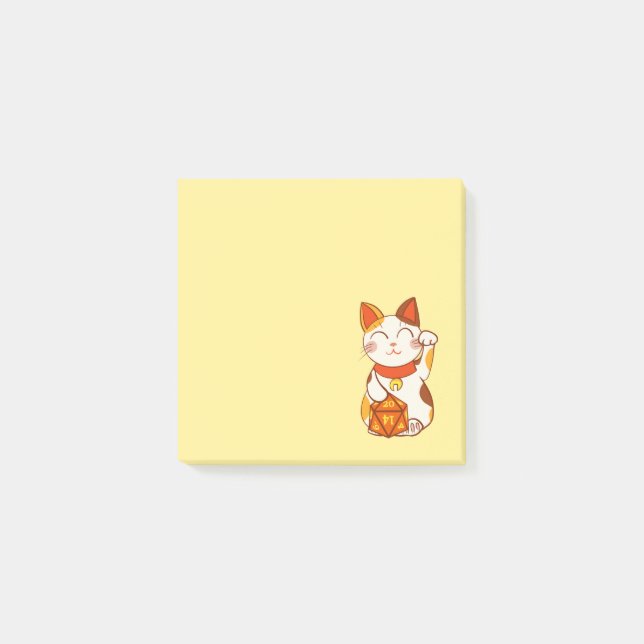 Cute Calico Maneki Neko with D20 Dice Post-it Notes (Front)