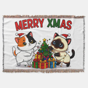 Cute Calico & Siamese Kitten Gift Throw Blanket