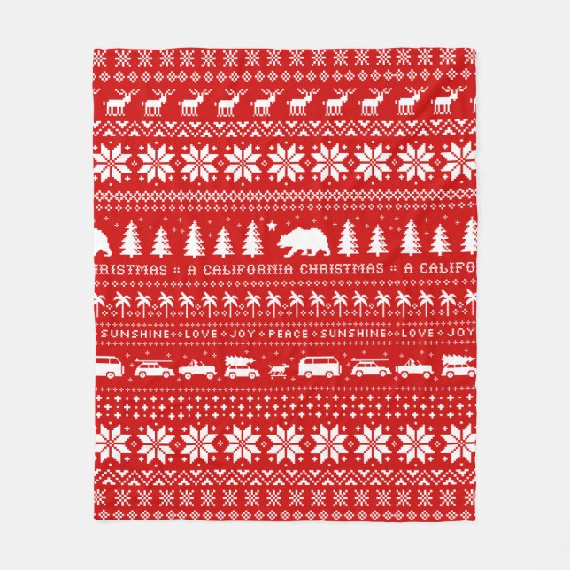 Cute California Christmas Holiday Pattern Xmas Fleece Blanket (Front)